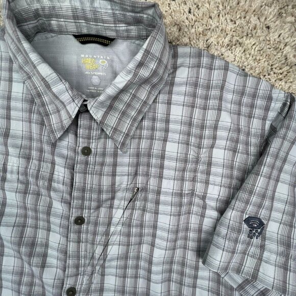 Mountain Hardware Short Sleeve Button Up Shirt Pockets Mens Large L Gray Plaid - Picture 1 of 9